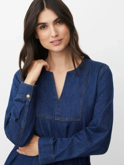 Masai Copenhagen Long Sleeve V-neck Denim Midi Dress In Blue