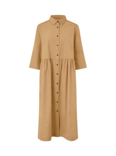 Masai Copenhagen Manynisla 3/4 Sleeve Midi Dress In Brown