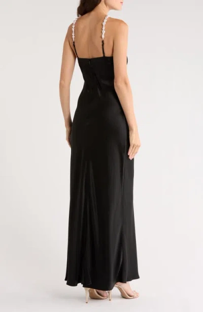 Staud Cadence Beaded Satin Maxi Slip Dress In Black