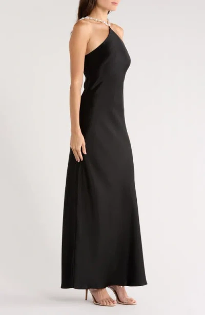 Staud Cadence Beaded Satin Maxi Slip Dress In Black