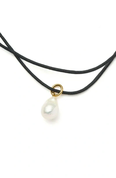 Missoma Cord With Cultured Pearl Necklace In Black