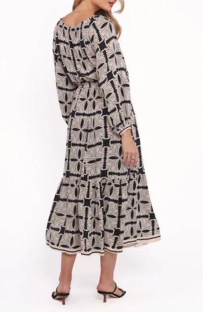 Petal And Pup Petal & Pup Faris Print Long Sleeve Maxi Dress In Black