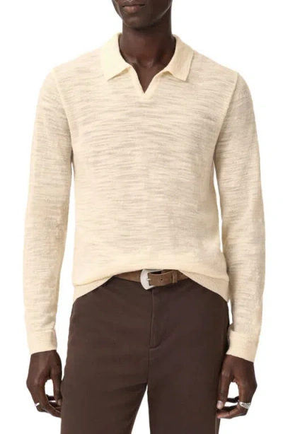 John Varvatos Luciano Long Sleeve Johnny Collar Slub Wool Polo Sweater In Neutral