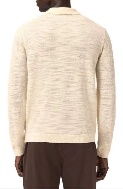 John Varvatos Luciano Long Sleeve Johnny Collar Slub Wool Polo Sweater In Neutral