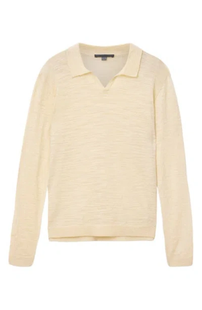 John Varvatos Luciano Long Sleeve Johnny Collar Slub Wool Polo Sweater In Neutral
