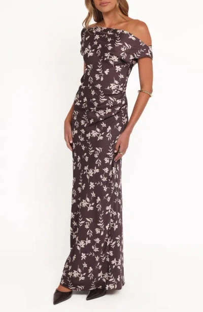 Petal And Pup Petal & Pup Zafira Floral One-shoulder Maxi Dress In Brown