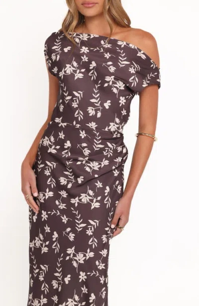 Petal And Pup Petal & Pup Zafira Floral One-shoulder Maxi Dress In Brown