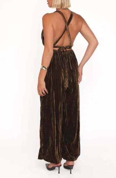 Petal And Pup Petal & Pup Melody Crushed Velvet Jumpsuit In Brown