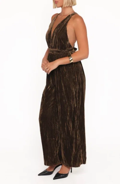Petal And Pup Petal & Pup Melody Crushed Velvet Jumpsuit In Brown