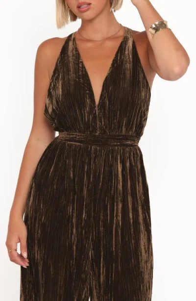 Petal And Pup Petal & Pup Melody Crushed Velvet Jumpsuit In Brown
