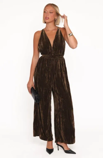Petal And Pup Petal & Pup Melody Crushed Velvet Jumpsuit In Brown