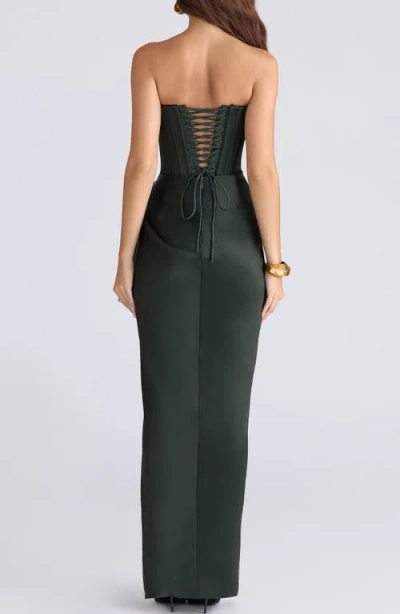 House Of Cb Carelle Lace-up Strapless Satin Sheath Cocktail Dress In Green