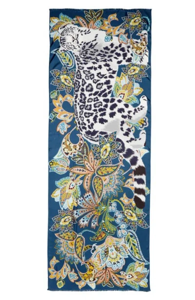 Echo Snow Leopard Silk Wrap Scarf In Blue