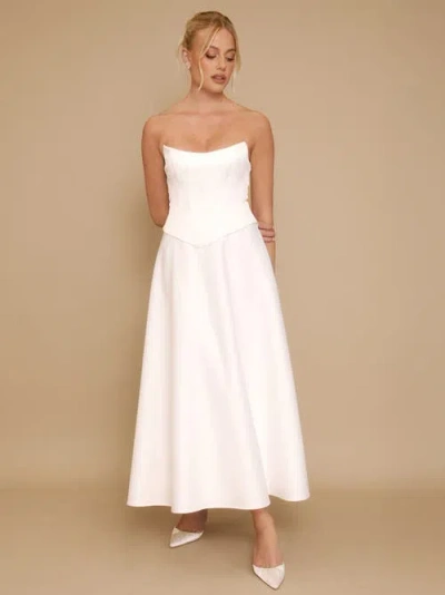 Six Stories Bandeau Satin Corset Dress In White