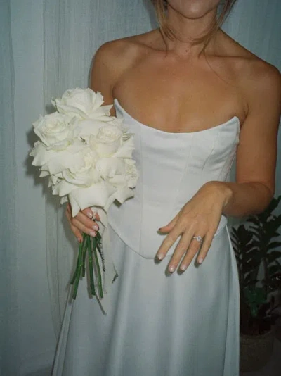 Six Stories Bandeau Satin Corset Dress In White