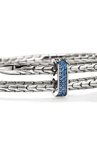 John Hardy Sterling Silver Spear Blue Sapphire Coil Cuff Bracelet In Silver