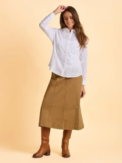 Brakeburn Flora Long Sleeve Embroidered Shirt In White