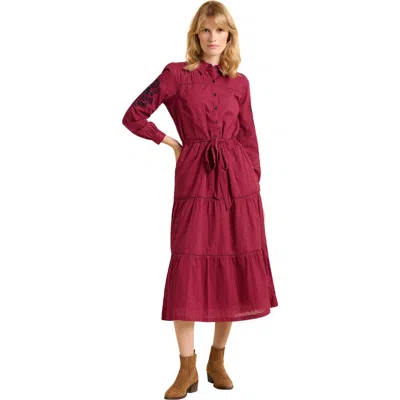 Brakeburn Embers Long Sleeve Tie Waist Midi Dress In Burgundy