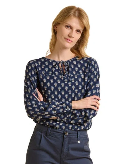 Brakeburn Juliette Long Sleeve Tie Neck Blouse In Blue