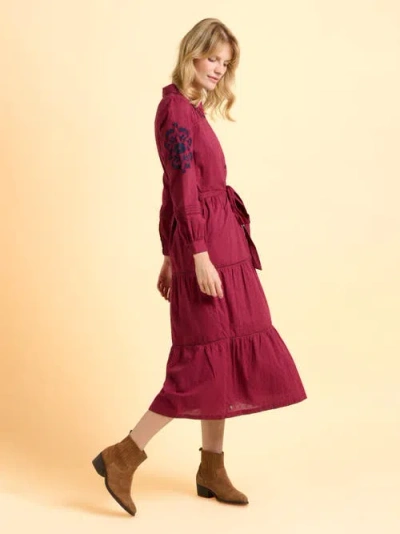 Brakeburn Embers Long Sleeve Tie Waist Midi Dress In Burgundy