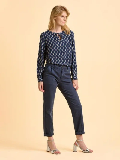 Brakeburn Juliette Long Sleeve Tie Neck Blouse In Blue