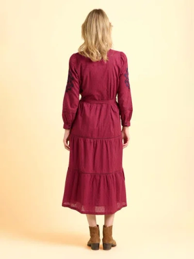 Brakeburn Embers Long Sleeve Tie Waist Midi Dress In Burgundy