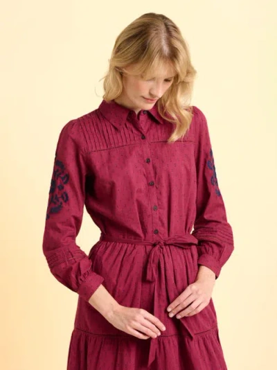 Brakeburn Embers Long Sleeve Tie Waist Midi Dress In Burgundy