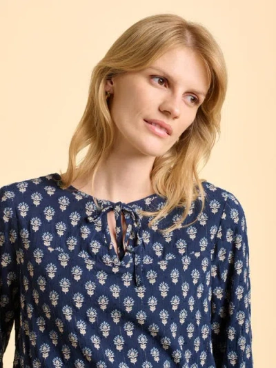 Brakeburn Juliette Long Sleeve Tie Neck Blouse In Blue