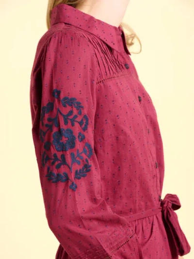 Brakeburn Embers Long Sleeve Tie Waist Midi Dress In Burgundy