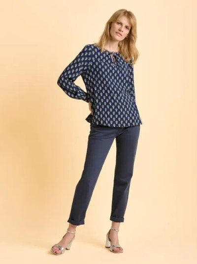Brakeburn Juliette Long Sleeve Tie Neck Blouse In Blue