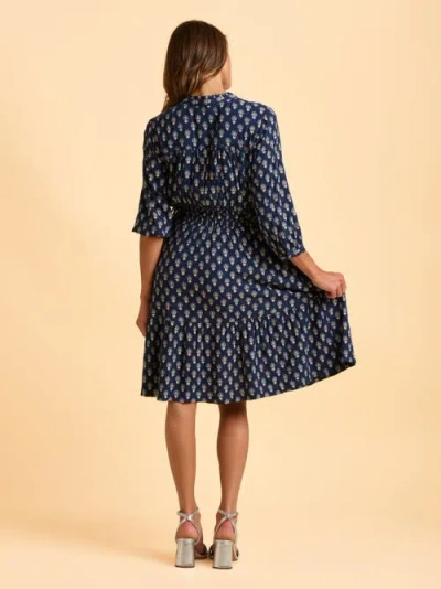 Brakeburn Alpine 3/4 Sleeve Drawstring Waist Dress In Blue