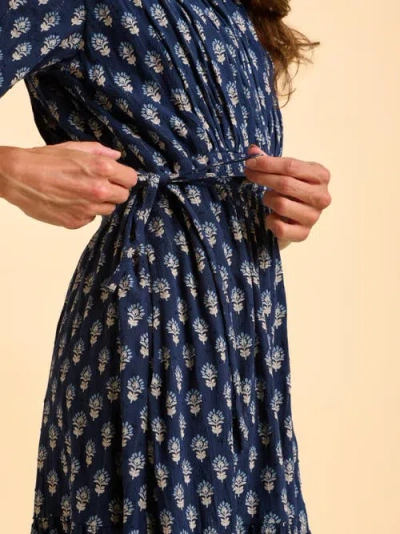 Brakeburn Alpine 3/4 Sleeve Drawstring Waist Dress In Blue