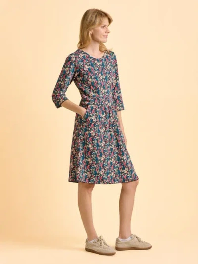 Brakeburn Freya 3/4 Sleeve Round Neck Dress In Blue