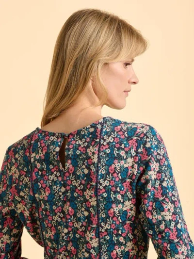 Brakeburn Freya 3/4 Sleeve Round Neck Dress In Blue