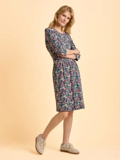 Brakeburn Freya 3/4 Sleeve Round Neck Dress In Blue