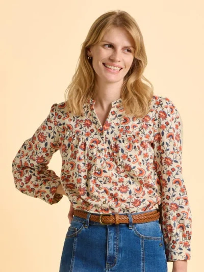 Brakeburn Lindsay Long Sleeve V-neck Shirt In Brown