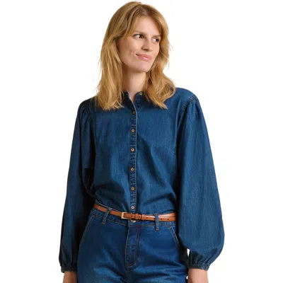Brakeburn Auri Long Sleeve Round Neck Denim Shirt In Blue