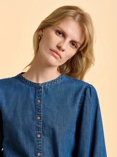 Brakeburn Auri Long Sleeve Round Neck Denim Shirt In Blue