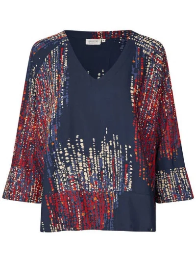Masai Copenhagen Mabenika 3/4 Sleeve V-neck Blouse In Blue