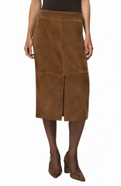 Reiss Women's Suede Straight-fit Midi Skirt In Brown