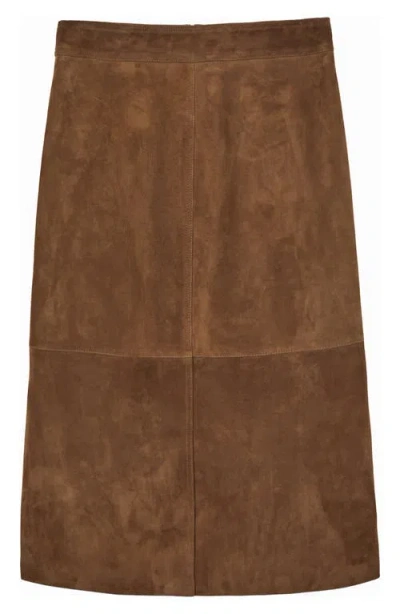 Reiss Women's Suede Straight-fit Midi Skirt In Brown