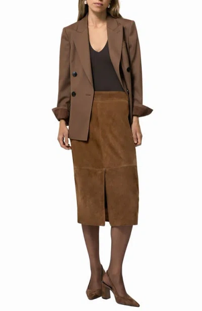 Reiss Women's Suede Straight-fit Midi Skirt In Brown