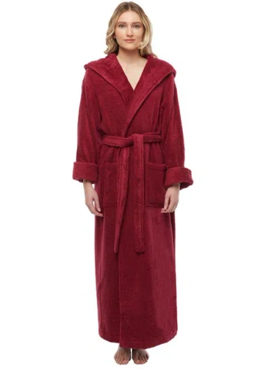 Arus Women's Hooded Full Ankle Length Premium Fleece Bathrobe In Burgundy