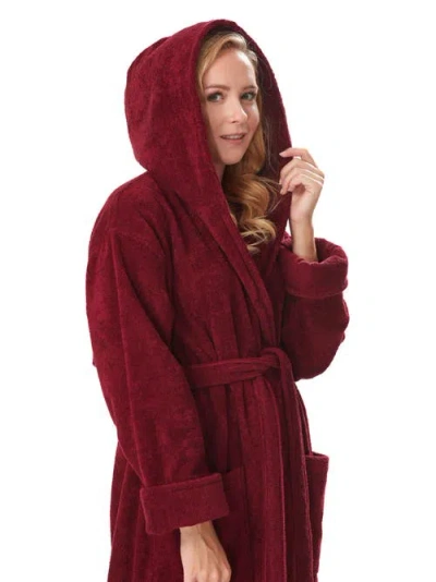 Arus Women's Hooded Full Ankle Length Premium Fleece Bathrobe In Burgundy