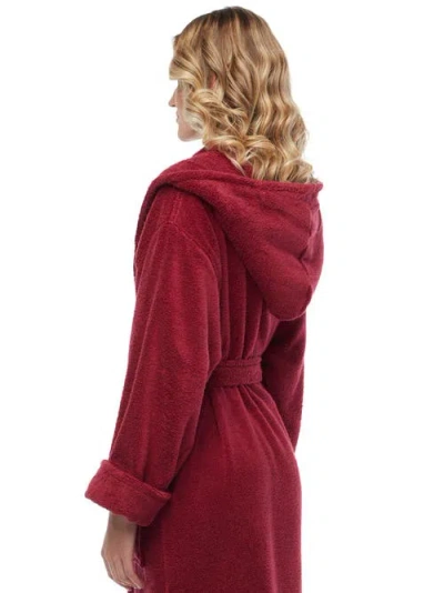 Arus Women's Hooded Full Ankle Length Premium Fleece Bathrobe In Burgundy