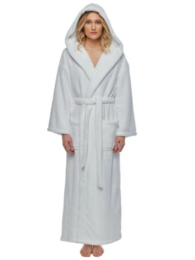 Arus Womens Long Fleece Robe With Hood In White