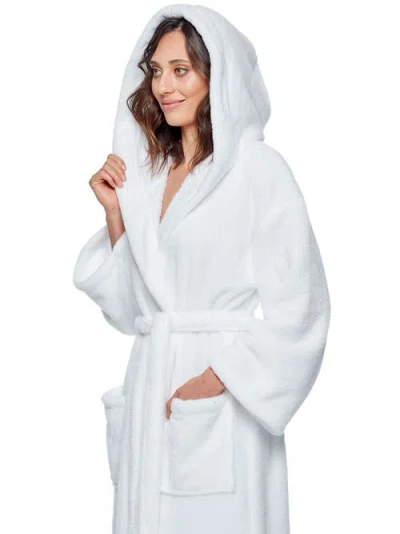 Arus Womens Long Fleece Robe With Hood In White