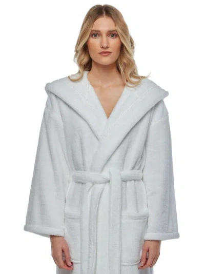 Arus Womens Long Fleece Robe With Hood In White