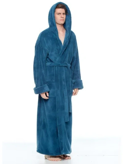 Arus Hooded Long Fleece Robe In Blue