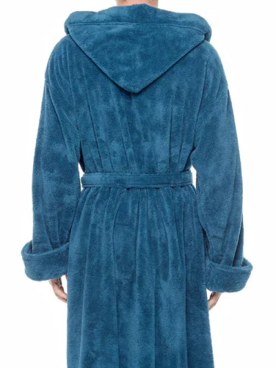 Arus Hooded Long Fleece Robe In Blue